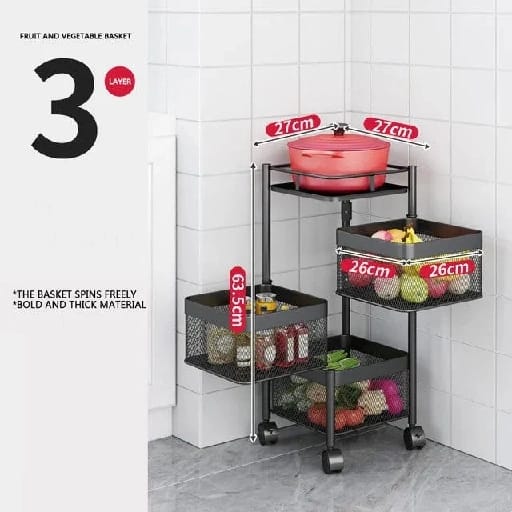 Kitchen Storage Organizer Rotating Floor Rack - Three Layer Rack - image 2