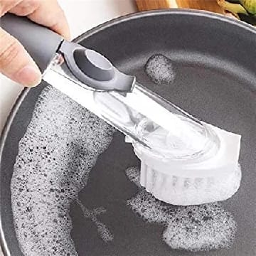 Kitchen Cleaning Brush Scrubber Dish Bowl Washing Long Handle Sponge With Refill Liquid Soap Dispenser Pot Cleaner Tool With White Wok Brush - image 3