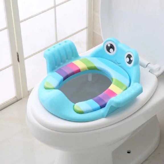 Frog Shape Baby Unisex Soft Padded Round Potty Training Toilet Seat With Handles - Blue