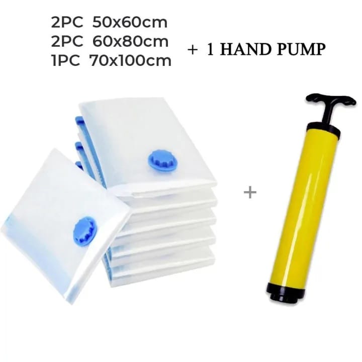 Smart Vacuum Storage Reusable (Free Pump) Seal Zip Lock Space Saver Bags Clothes Air Suction Compressed Bag (Pack Of 5) - image 2