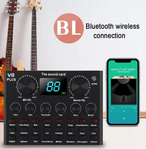 V8 Plus Bluetooth 4.1 Audio External USB Headset Microphone Webcast Live Sound Card - image 2