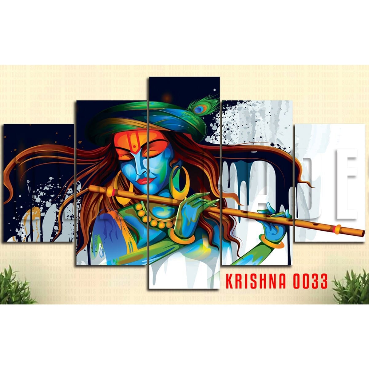 5 Piece Panel Krishan Murali God of Love Canvas Art with Wooden back Frame by Om Suva Trades - image 2