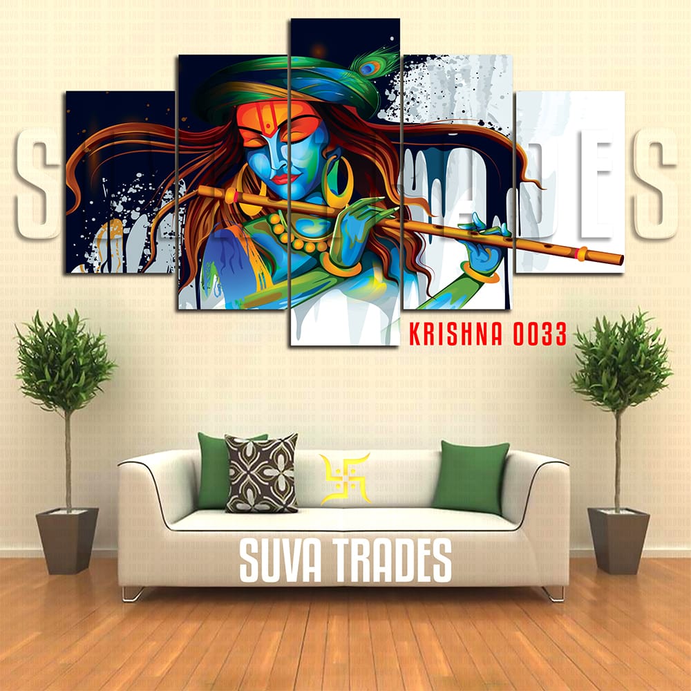 5 Piece Panel Krishan Murali God of Love Canvas Art with Wooden back Frame by Om Suva Trades - image 1