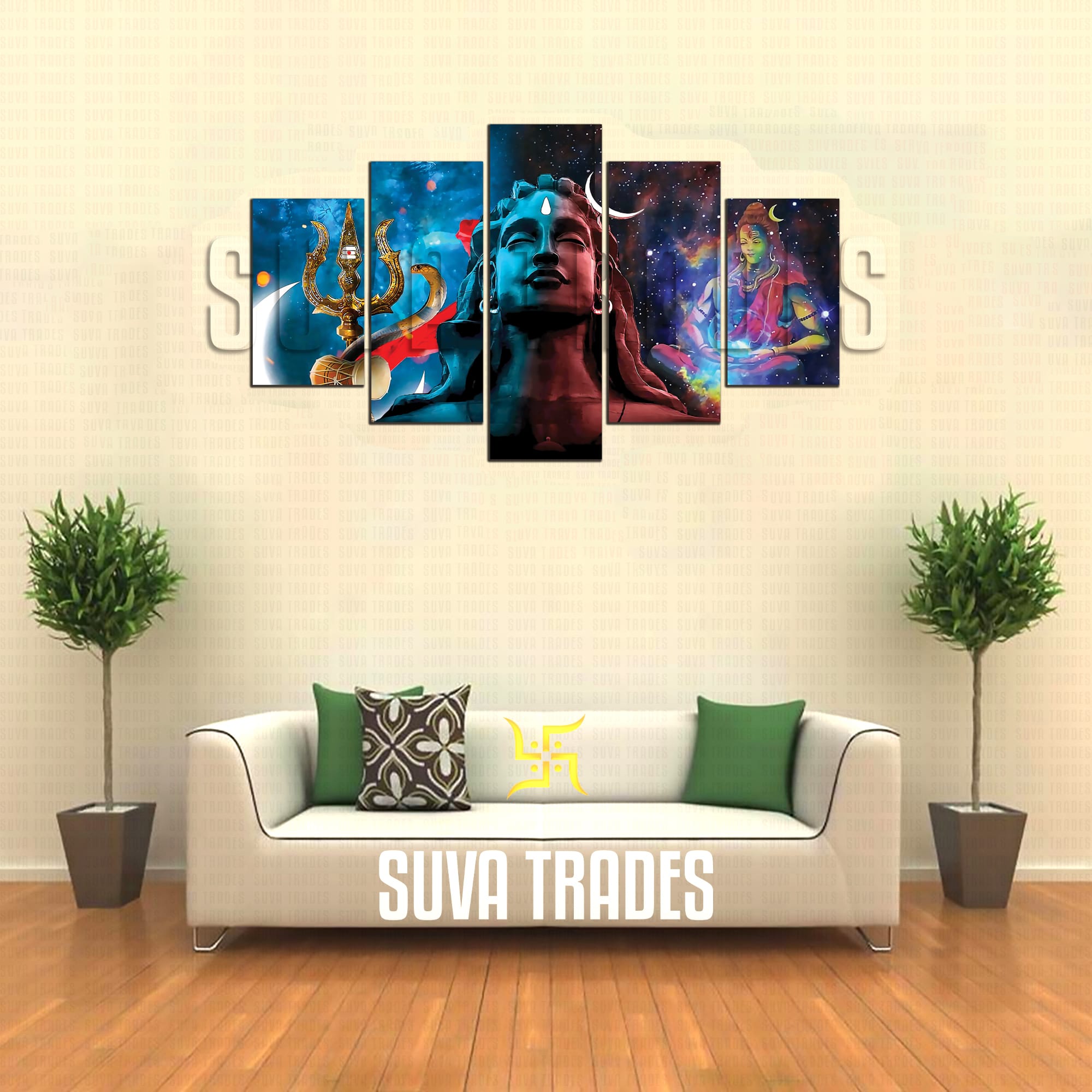 5 Piece Panel Adiyogi Shiva God Canvas Art with Wooden back Frame by Om Suva Trades - image 1