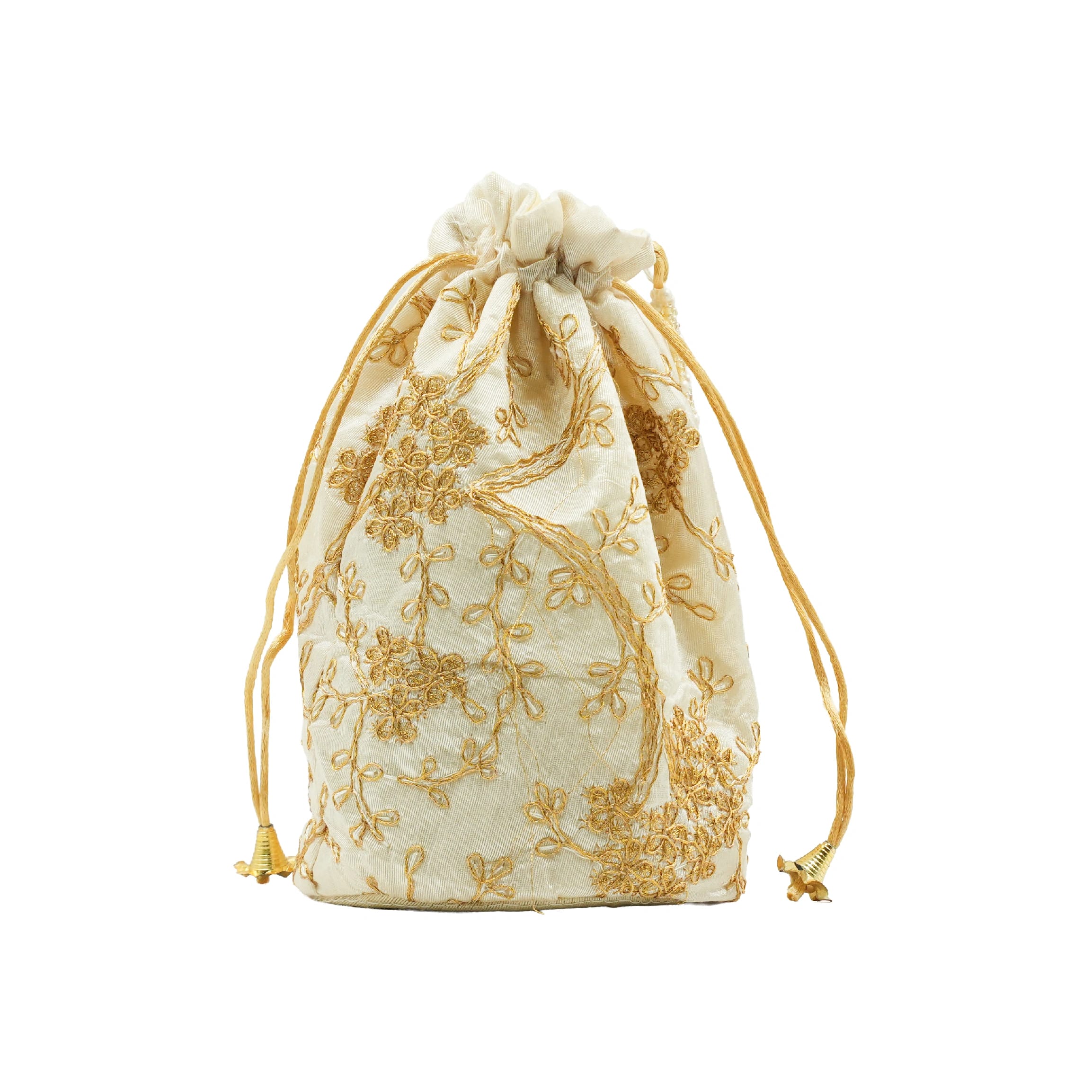 Velvet Embroidered Drawstring Potli Bag - White - image 2