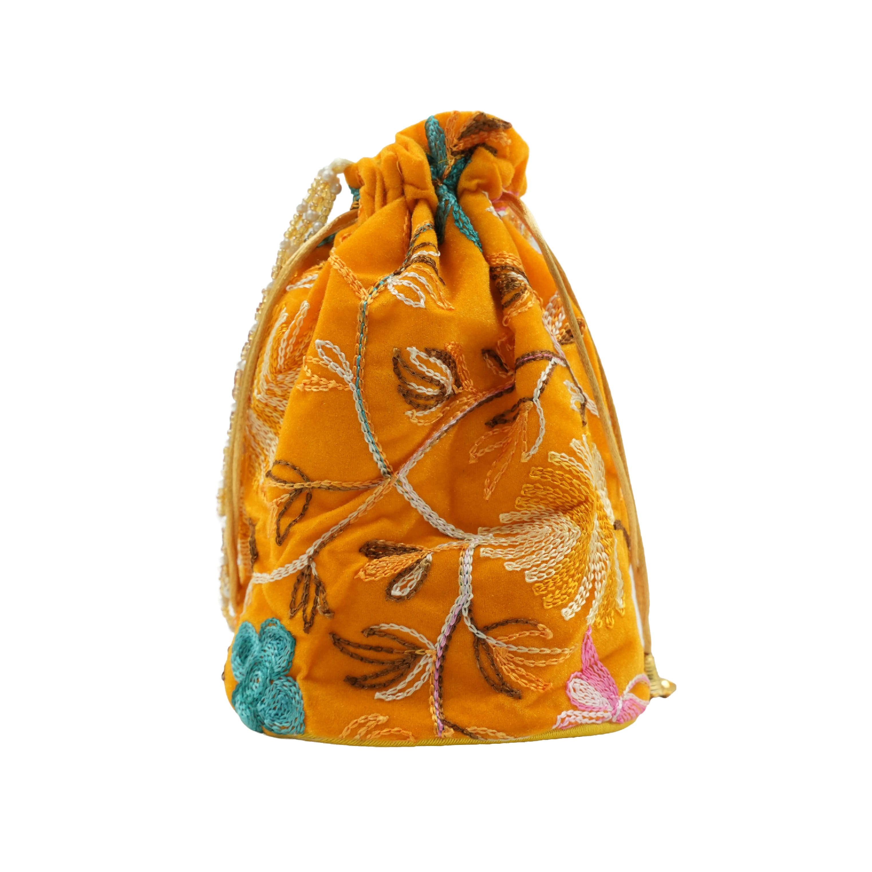 Velvet Embroidered Drawstring Potli Bag - Orange - image 2
