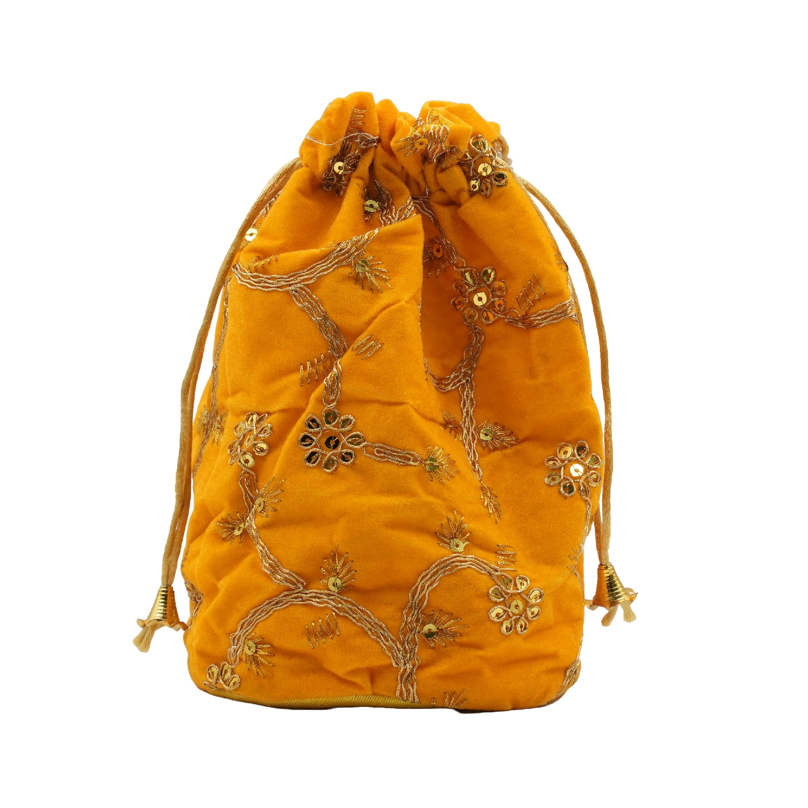 Velvet Embroidered Drawstring Potli Bag - Orange - image 4