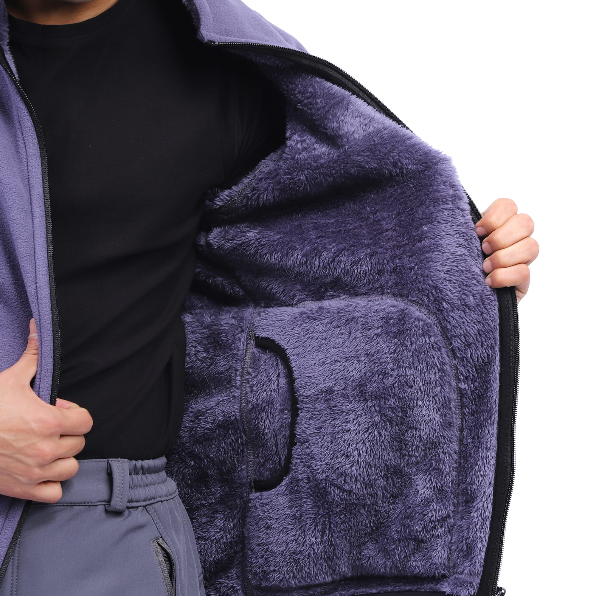 Men’S Grey Reversible Fleece Jacket Full Sleeve Warm Winter Coat Soft Fur Inner Zipper Pockets - image 4