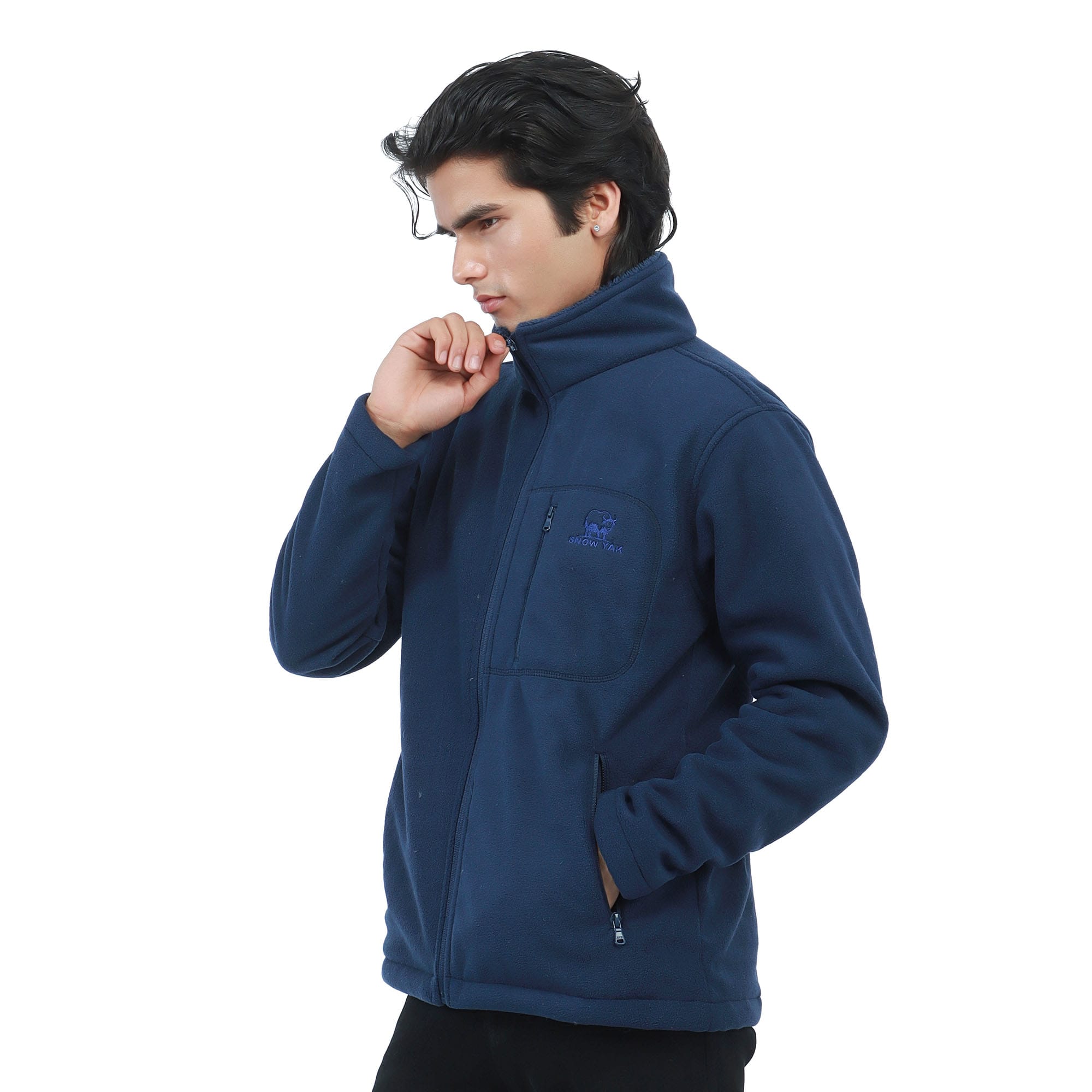 Men’S Navy Blue Windproof Fleece Jacket Fur Lined Warm Winter Full Sleeve Durable Outdoor Jacket - image 3
