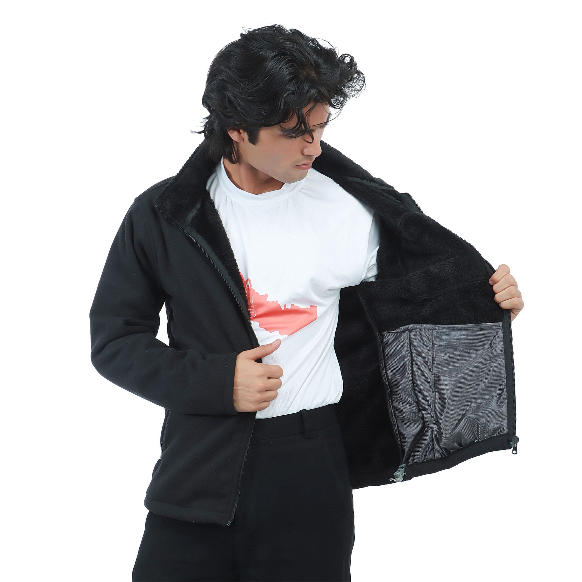 Men’S Black Windproof Fleece Jacket Fur Lined Warm Winter Full Sleeve Durable Outdoor Jacket - image 2