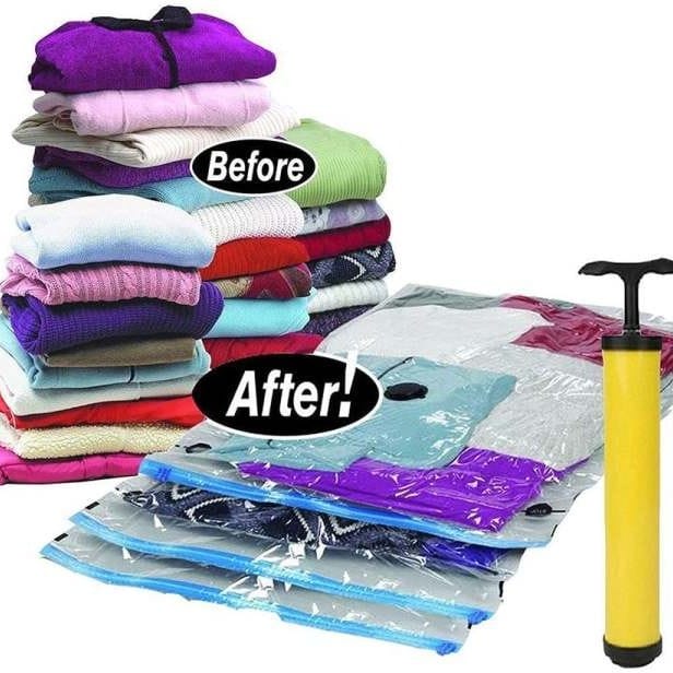 Smart Vacuum Storage Reusable (Free Pump) Seal Zip Lock Space Saver Bags Clothes Air Suction Compressed Bag (Pack Of 5) - image 2