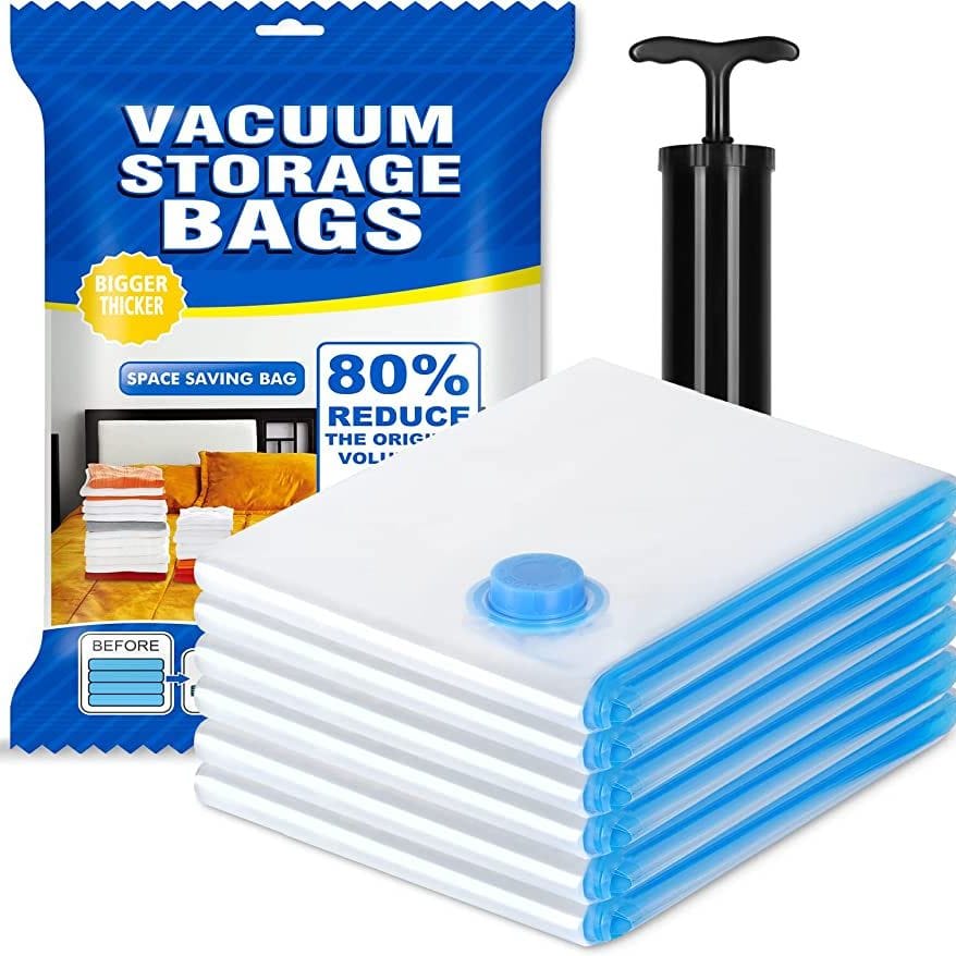 Smart Vacuum Storage Reusable (Free Pump) Seal Zip Lock Space Saver Bags Clothes Air Suction Compressed Bag (Pack Of 5) - image 1