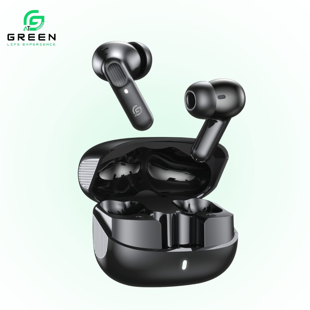 Green Airbeat-520 Dual Mic ENC Earbuds | Modern Sleek Design With Textured Lines For Premium Feel | 30 Hours Of Playtime | IPX4 Rated | Dual Mic | 6 Hours Of Single Playtime | 13mm Driver | Type-c Charging | Wireless Version 5.4 | 6 Months Warranty - image 3