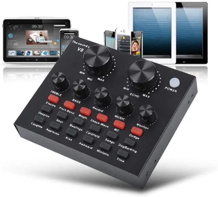 V8 Sound Card Audio Interface External USB Live Broadcast Microphone Sound Card For Computer Pc Mobile Phones Singing And Recording