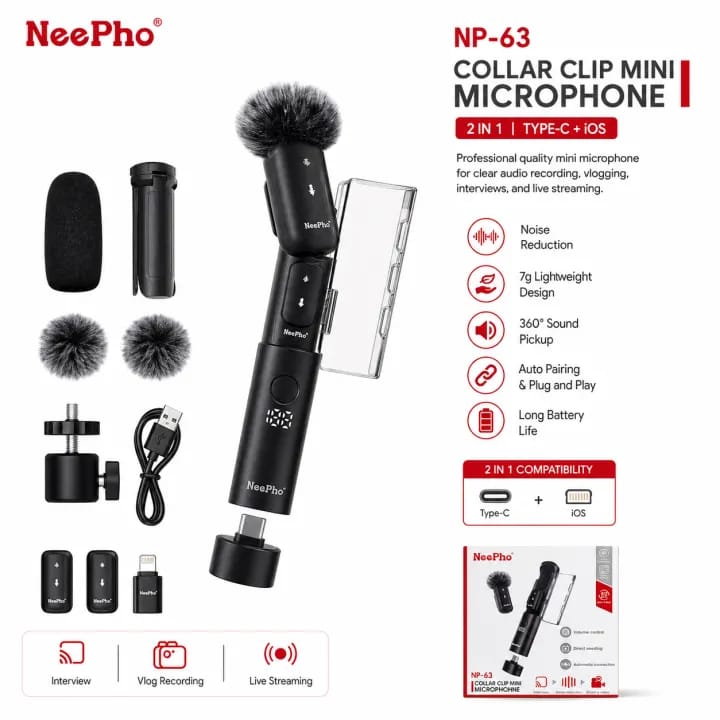 NeePho NP63 Portable Wireless Lavalier Microphone with Charging Case | Sulav - image 3
