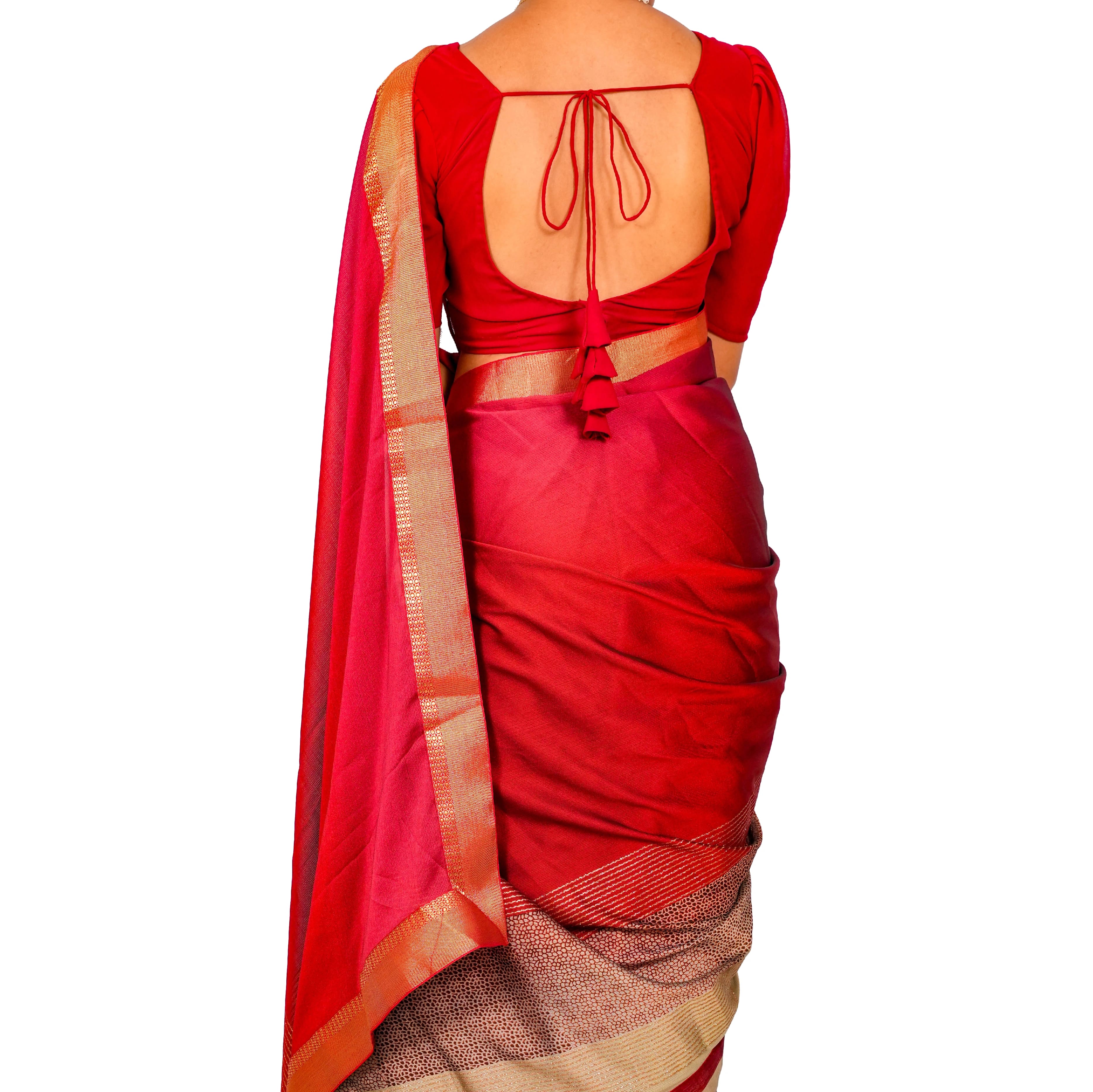 Soft Jarjart Catlock Saree (RED) - image 2