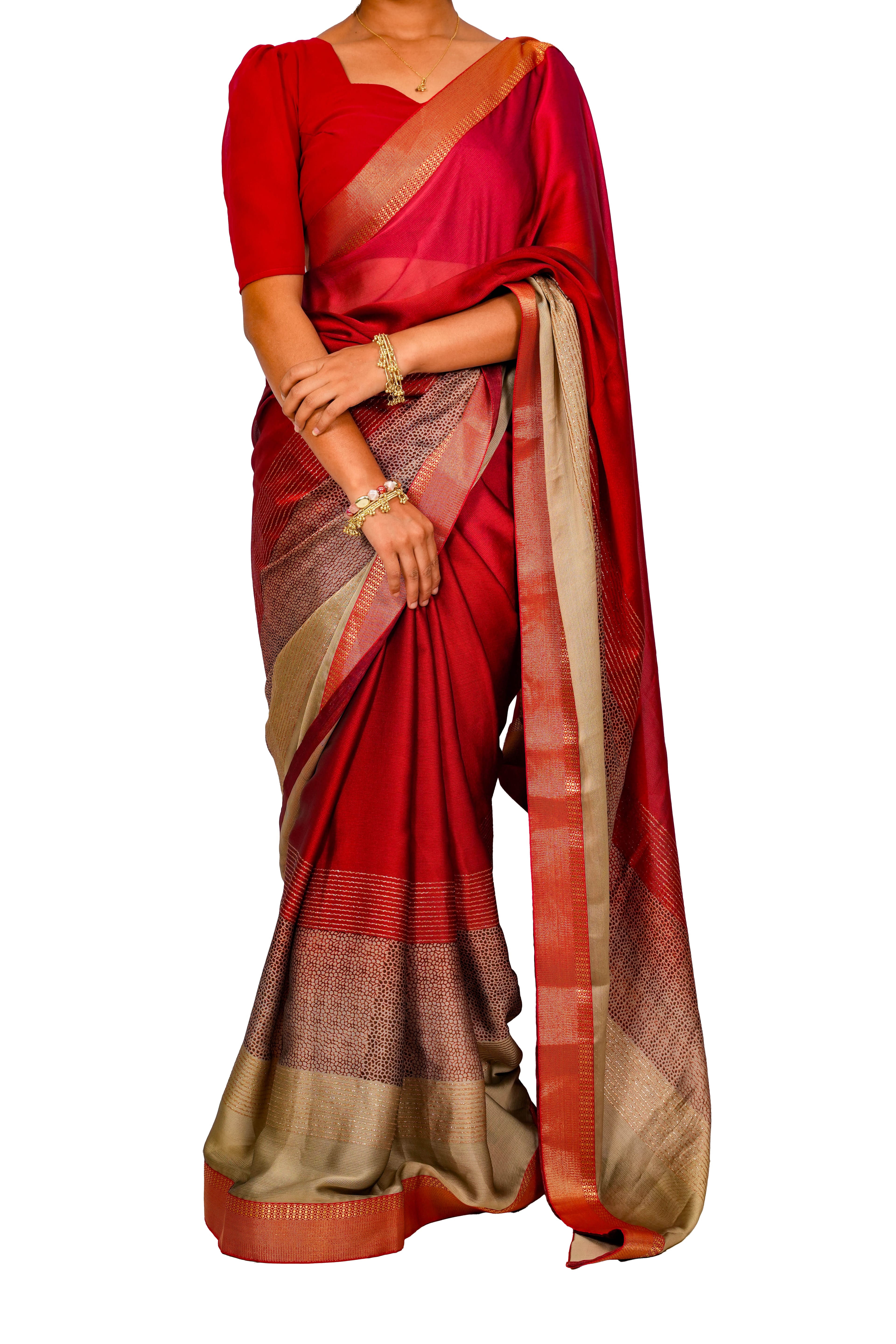 Soft Jarjart Catlock Saree (RED) - image 1