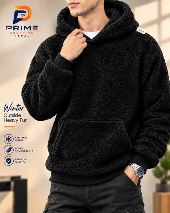 Men’s Heavy Fur Winter Hoodie | Warm & Stylish Fleece Hoodie | Comfortable Winter Wear for Men - image 1
