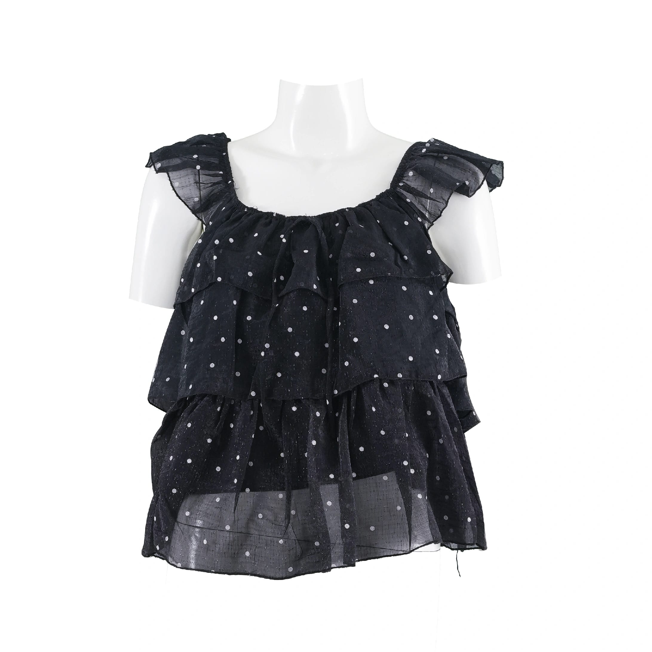 Polka Dots V Neck Sleeveless T-Shirt (Black) - image 1