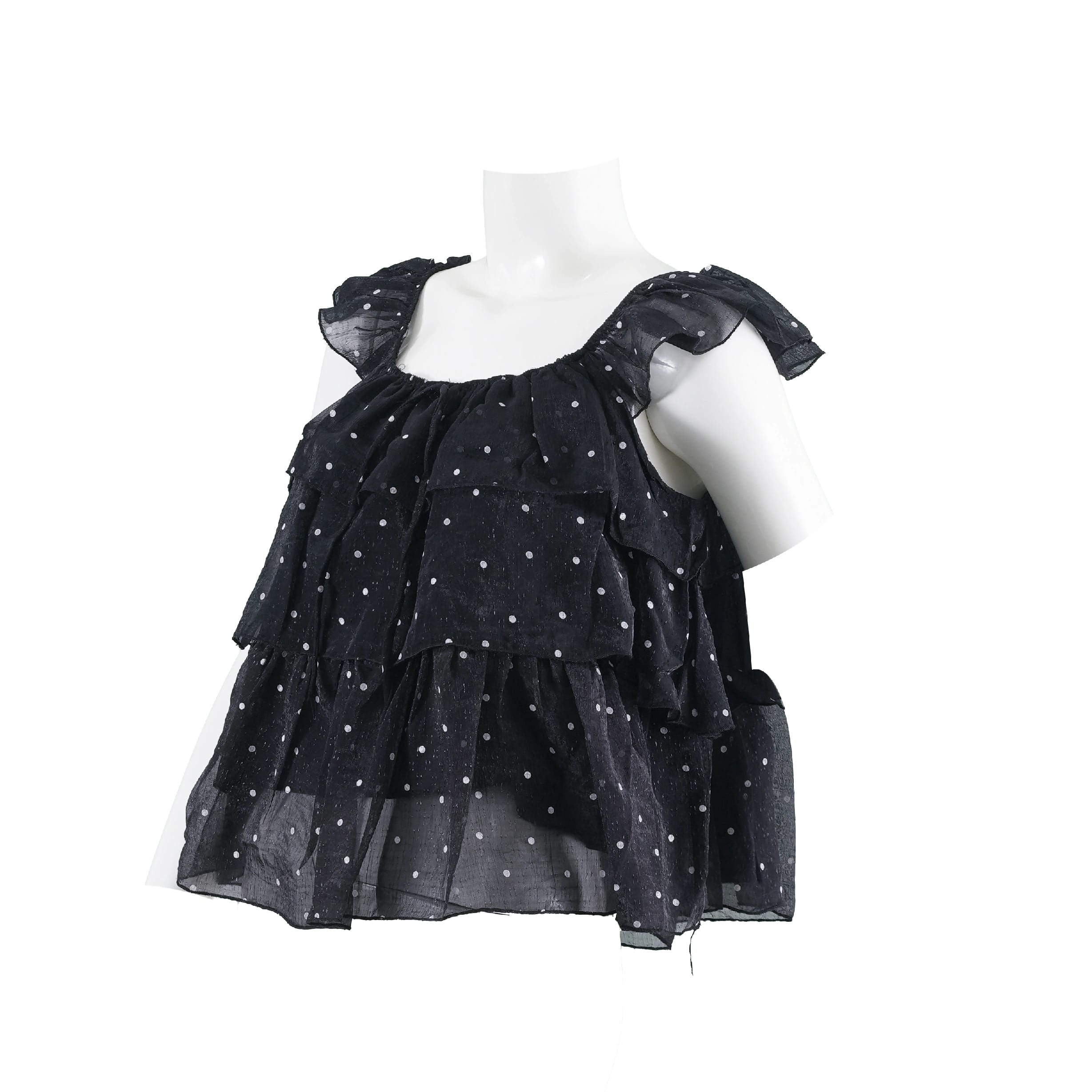 Polka Dots V Neck Sleeveless T-Shirt (Black) - image 2