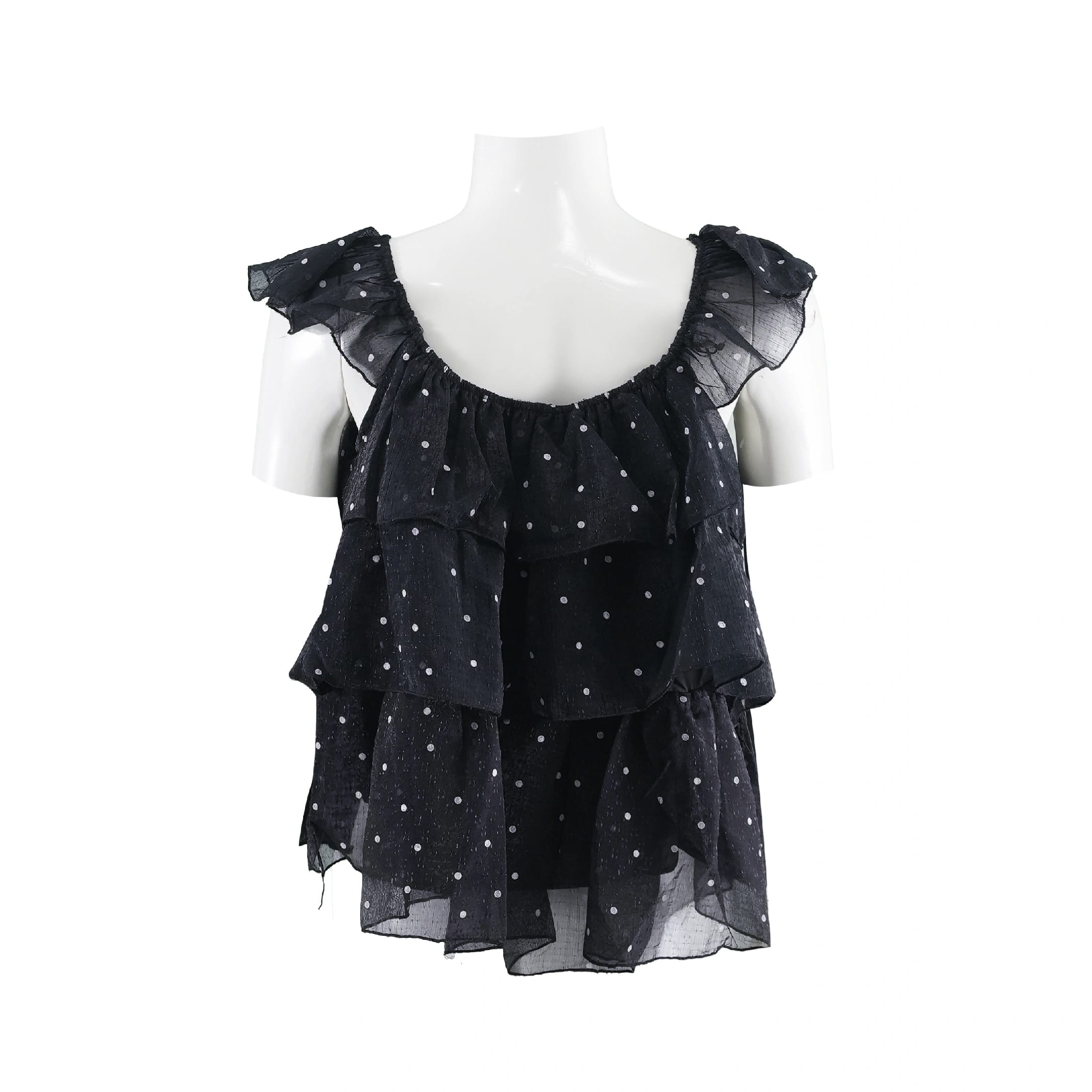 Polka Dots V Neck Sleeveless T-Shirt (Black) - image 3
