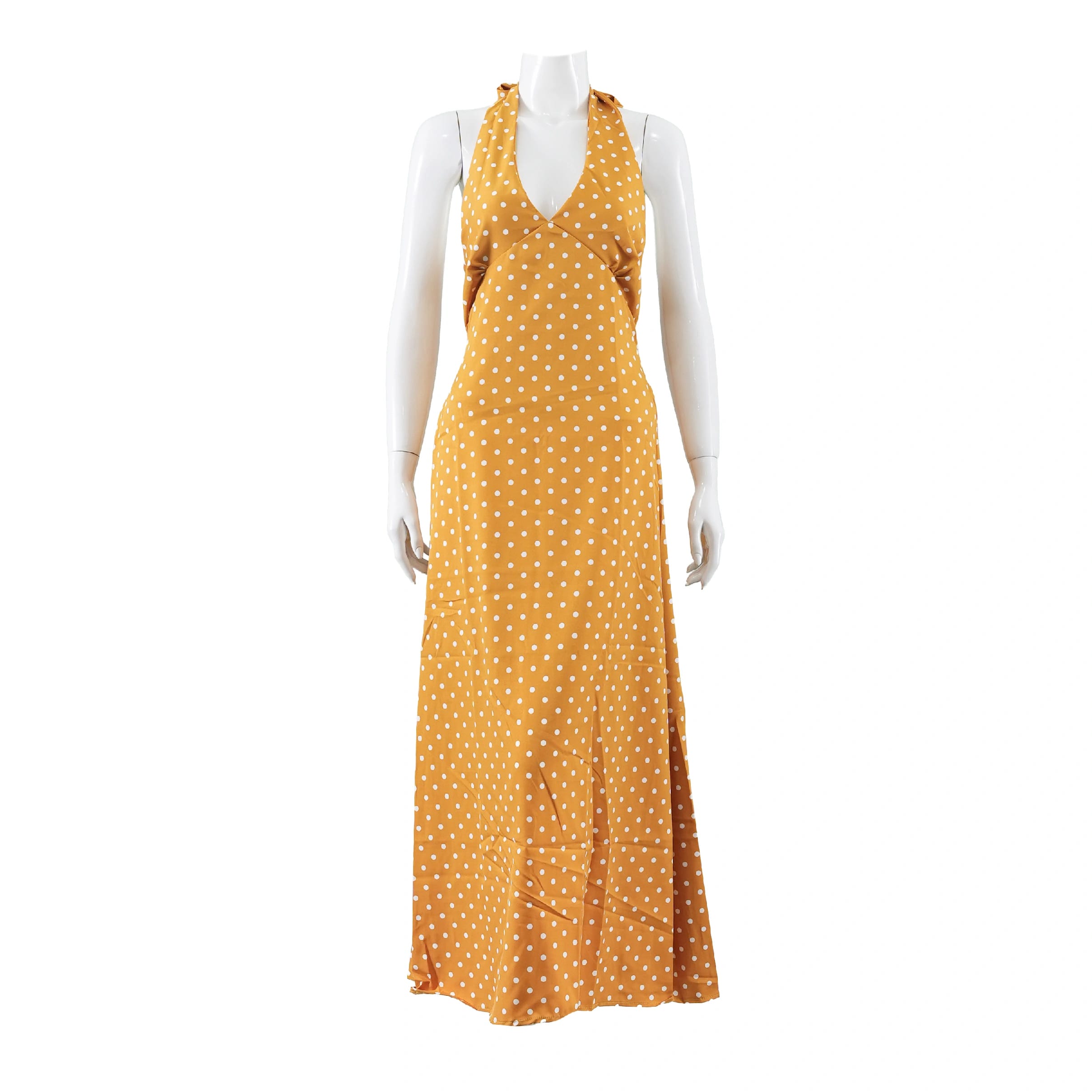 Polka Halter Neck Bodycon Maxi Dress For Women | One-Piece | Stylish Dress | Party Wear | Yellow Color - image 1