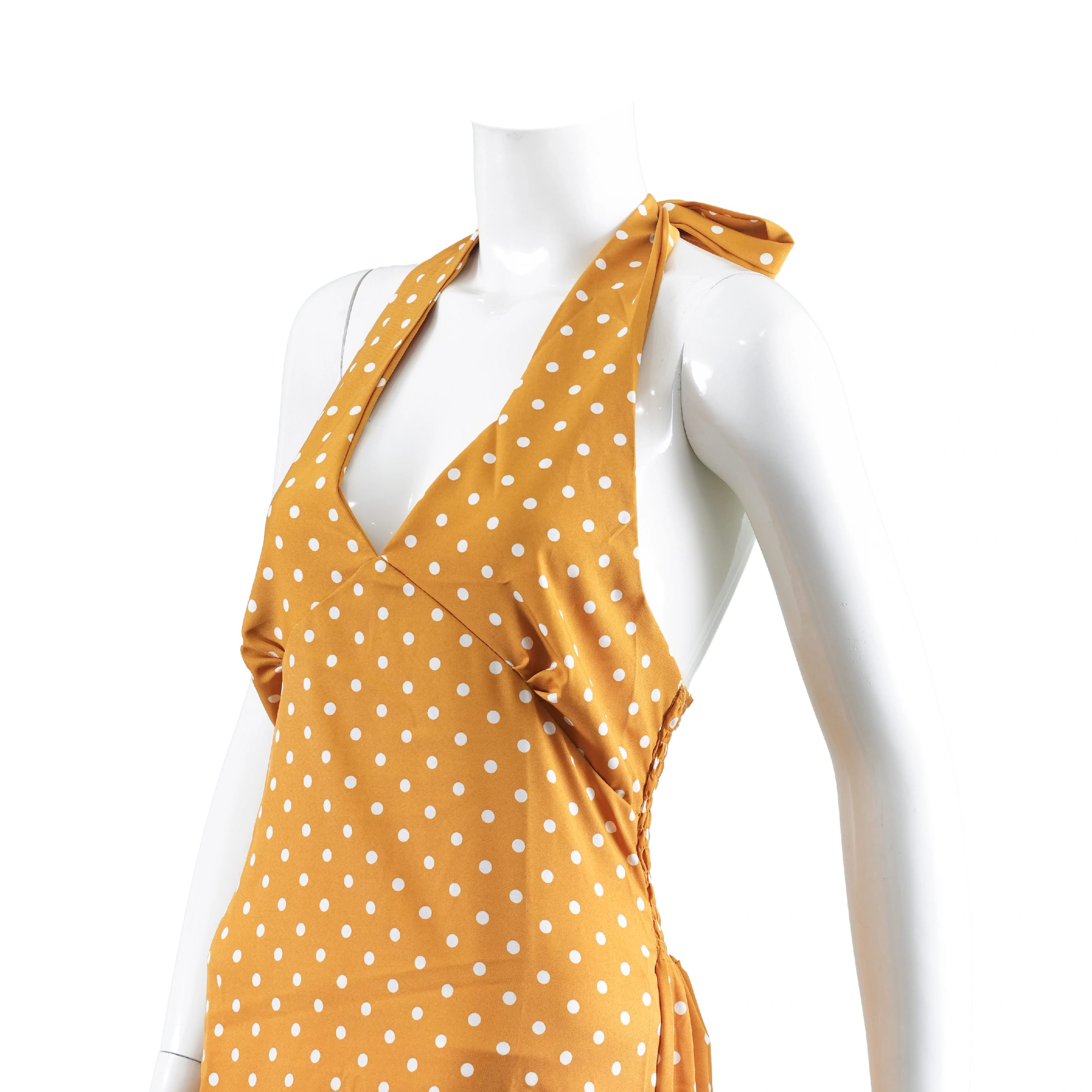 Polka Halter Neck Bodycon Maxi Dress For Women | One-Piece | Stylish Dress | Party Wear | Yellow Color - image 3
