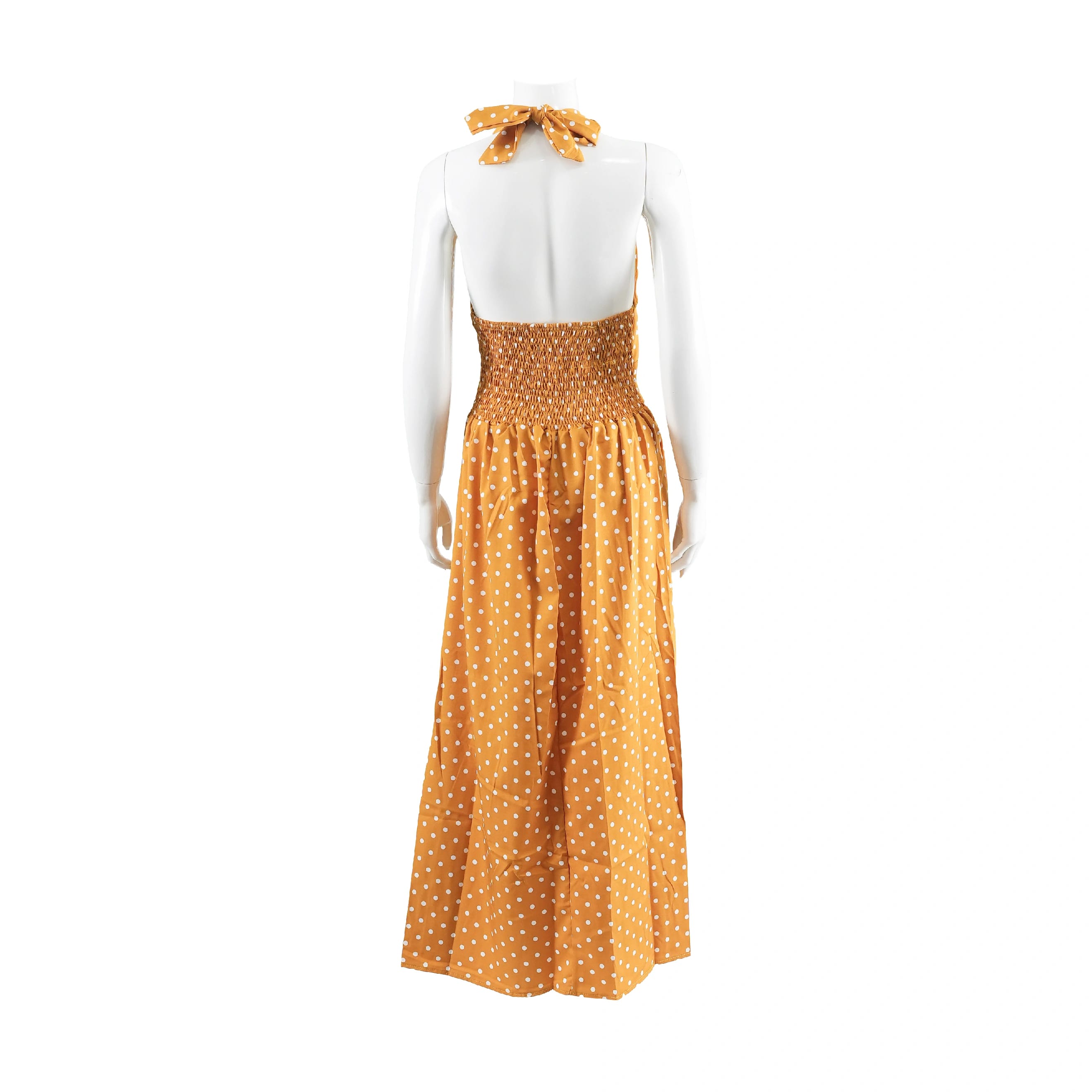 Polka Halter Neck Bodycon Maxi Dress For Women | One-Piece | Stylish Dress | Party Wear | Yellow Color - image 4