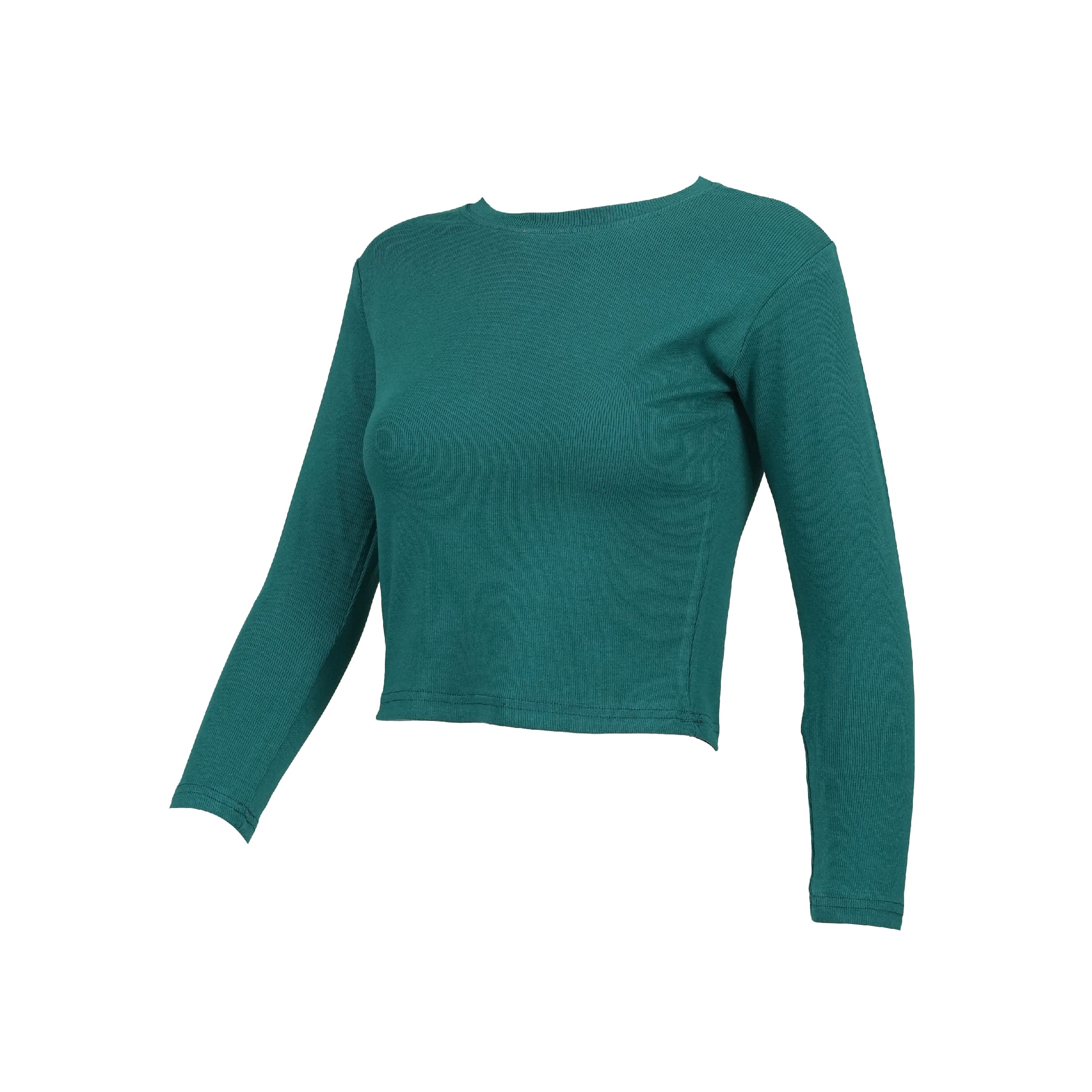 Green Round-Neck Ribbed Crop Top For Women - image 2