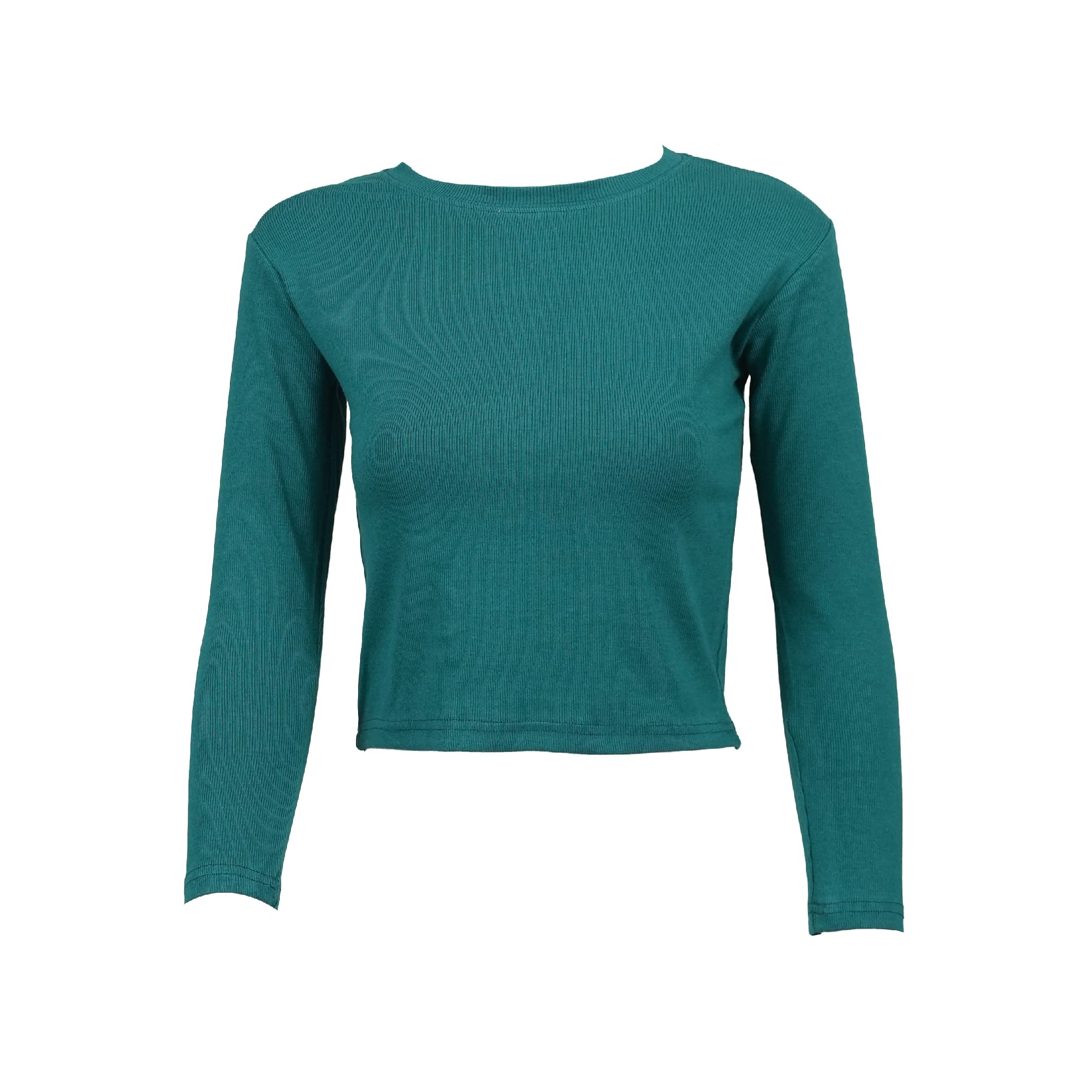Green Round-Neck Ribbed Crop Top For Women - image 1
