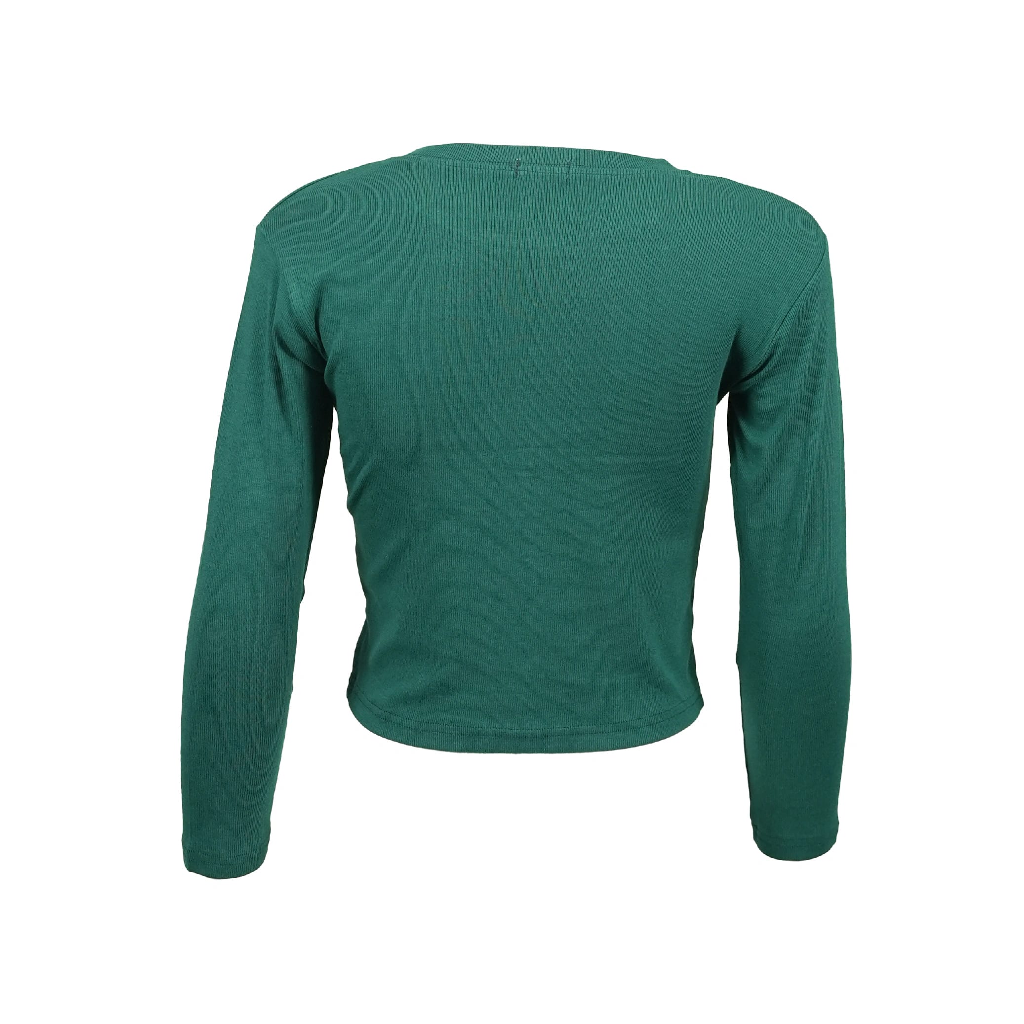 Green Round-Neck Ribbed Crop Top For Women - image 3