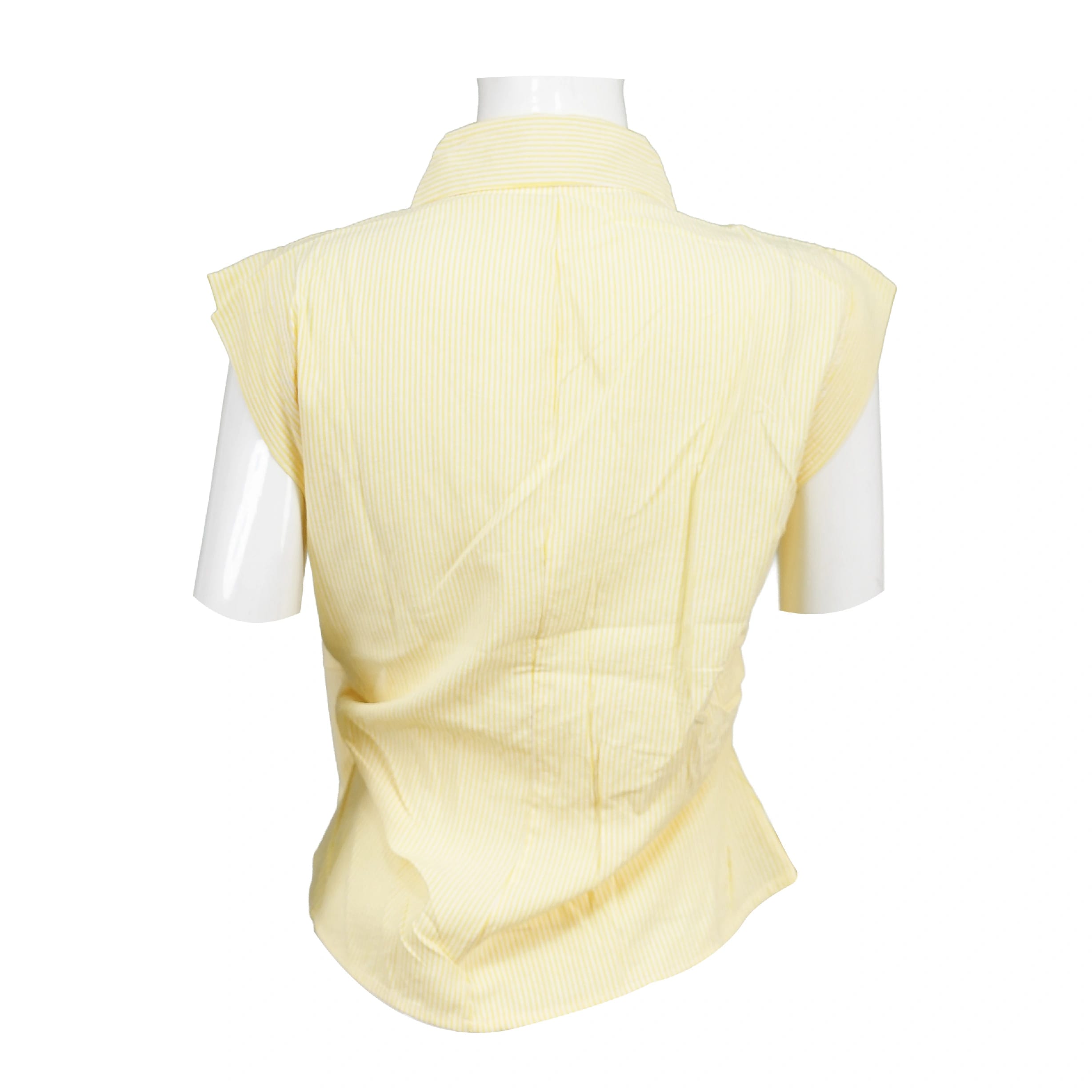 Casual Sleeveless Summer Side Fitted Shirt For Women (Pale Yellow And White) - image 3