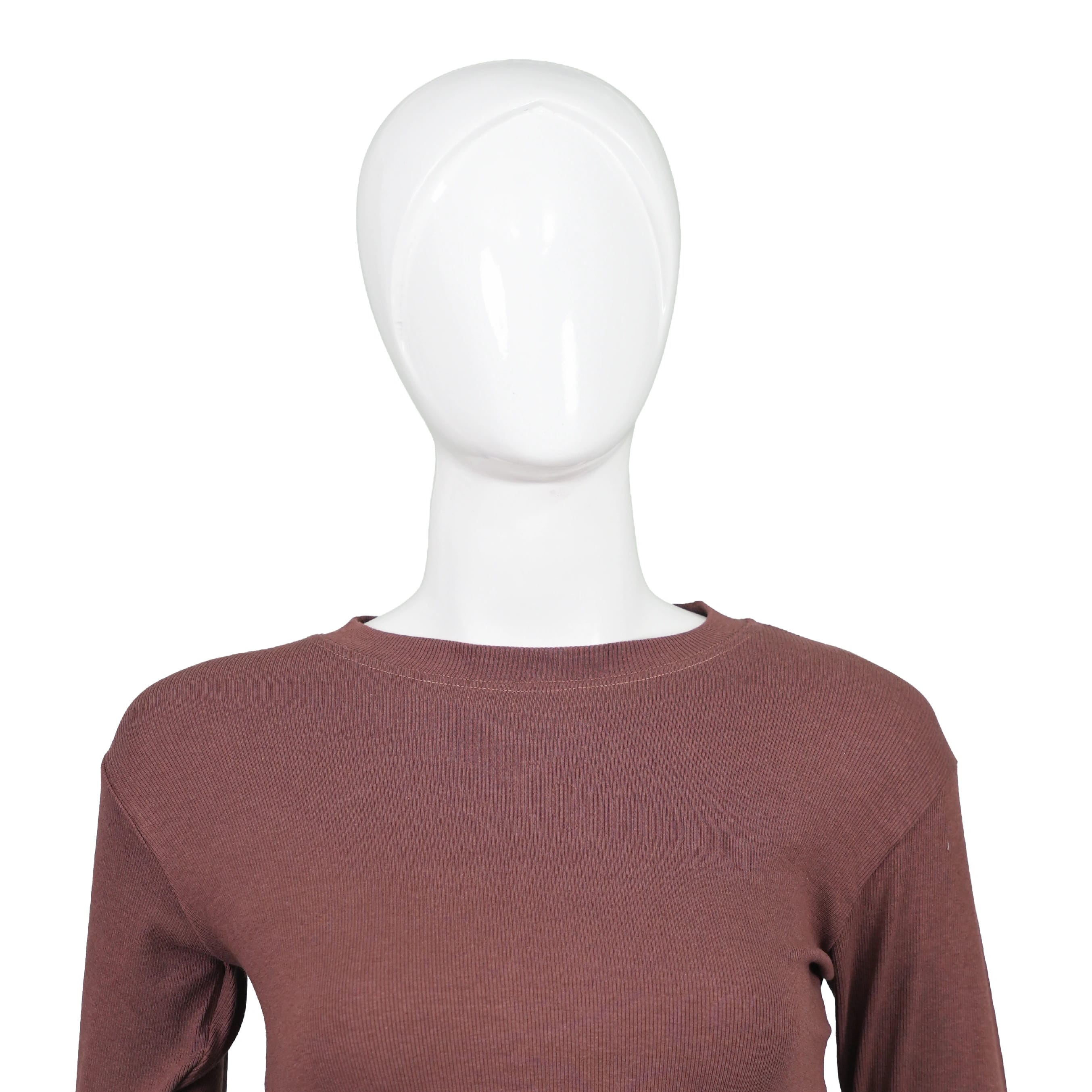 Brown Round-Neck Ribbed Crop Top For Women - image 2