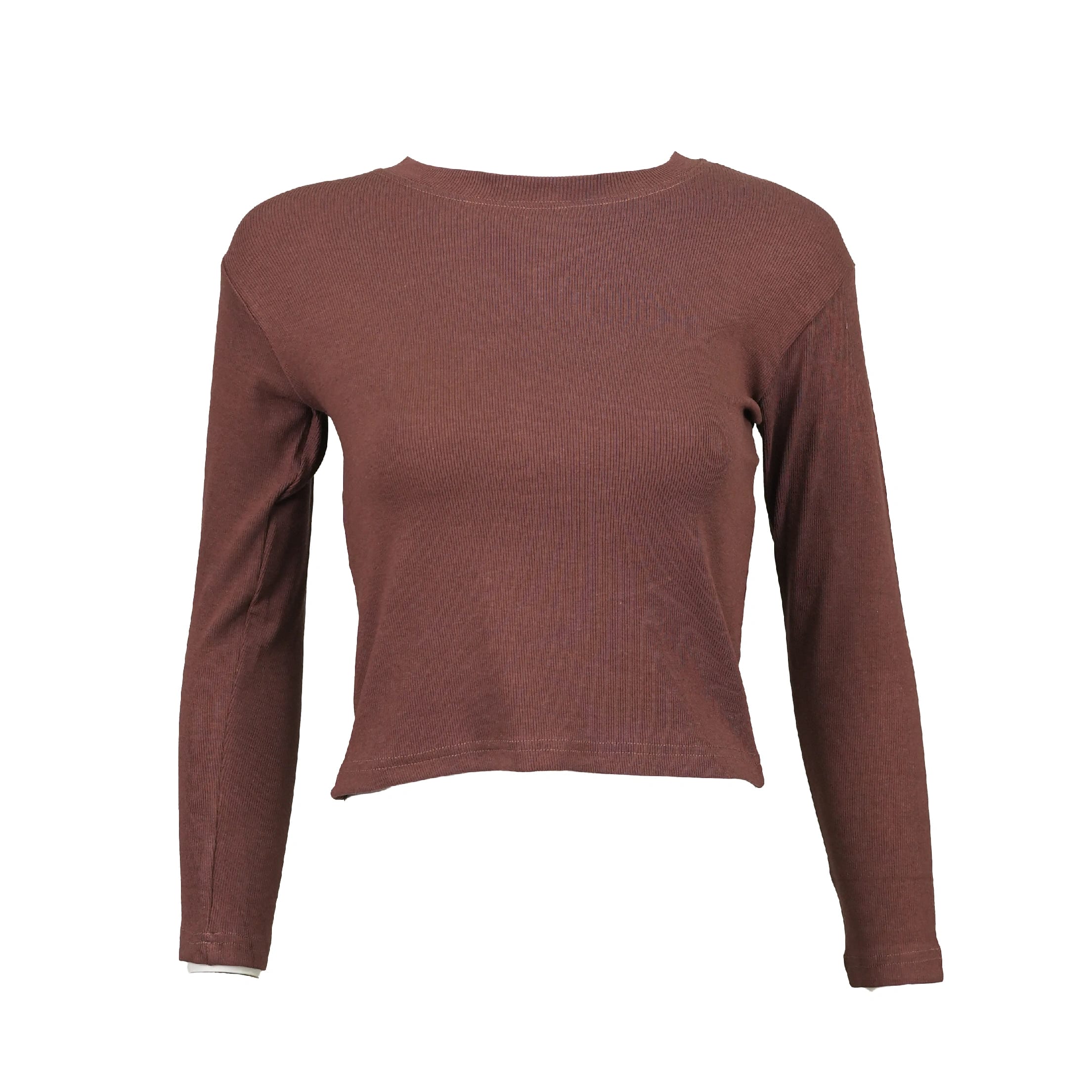 Brown Round-Neck Ribbed Crop Top For Women - image 1