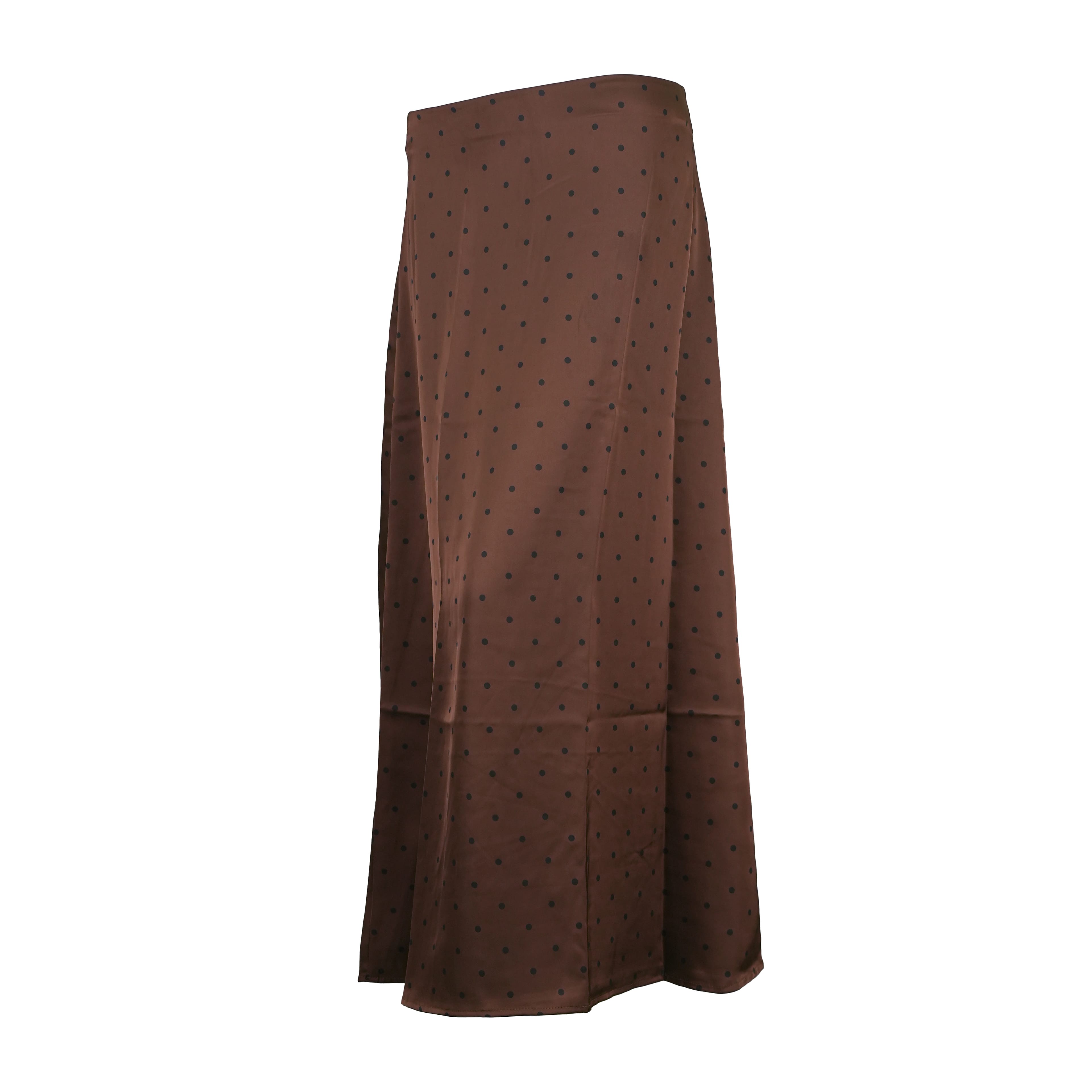 Women Polka Dot Acetate Satin Mermaid Maxi Skirt High-Waisted Slimming Fishtail Hem With Draped Elegance For Spring Autumn (Brown) - image 1