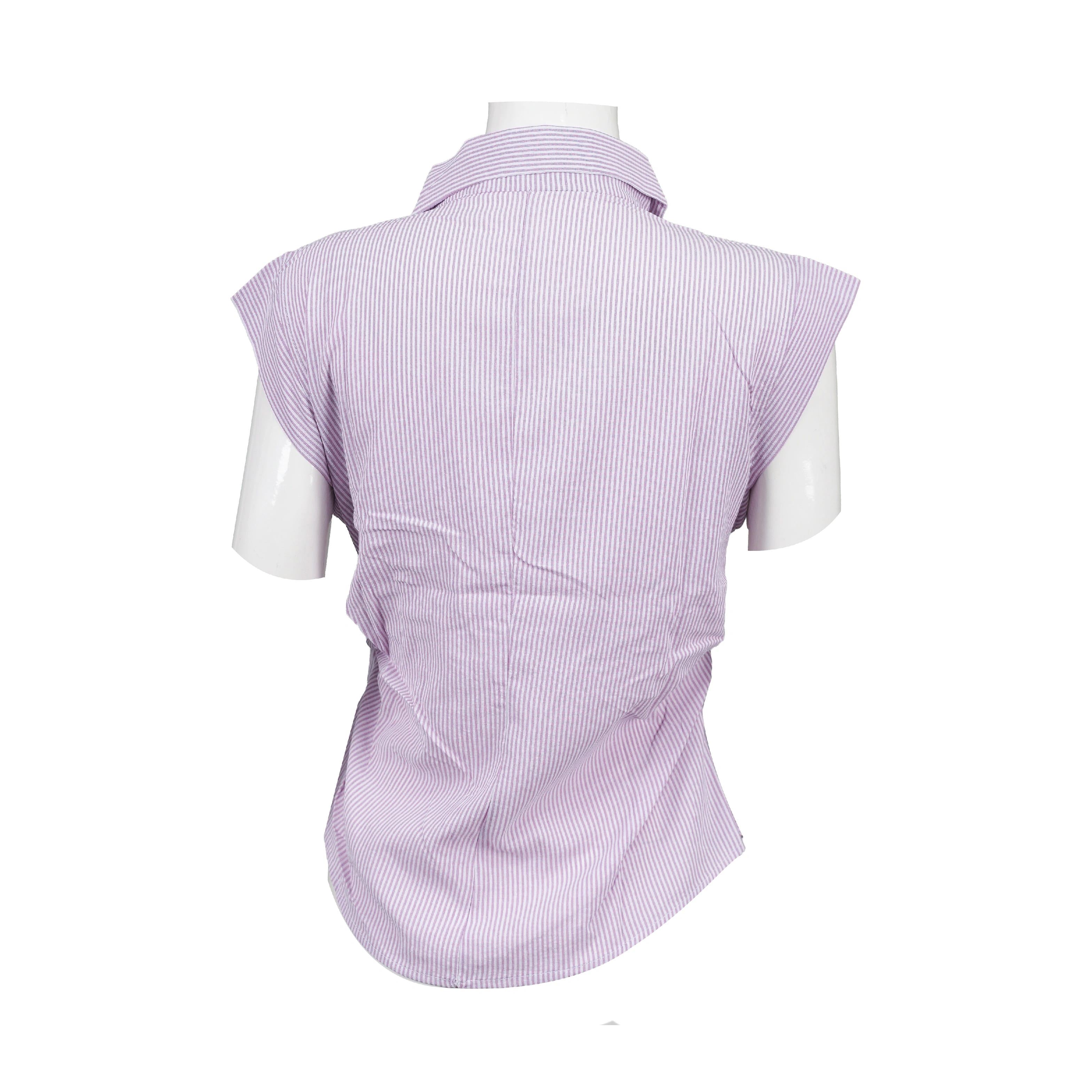 Casual Sleeveless Summer Side Fitted Shirt For Women (Light Purple) And White Vertical Stripes. - image 3
