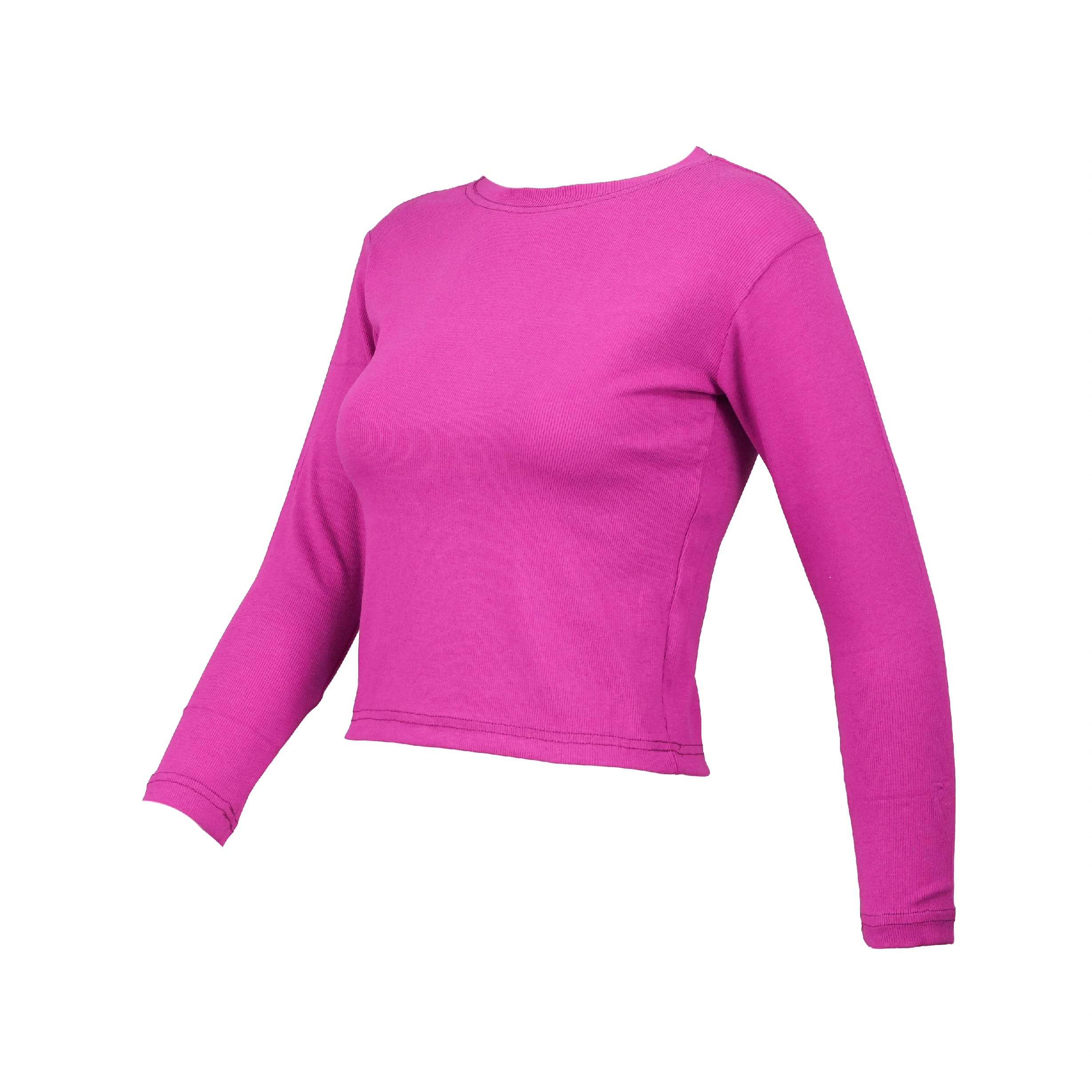 Pink Round-Neck Ribbed Crop Top For Women - image 2