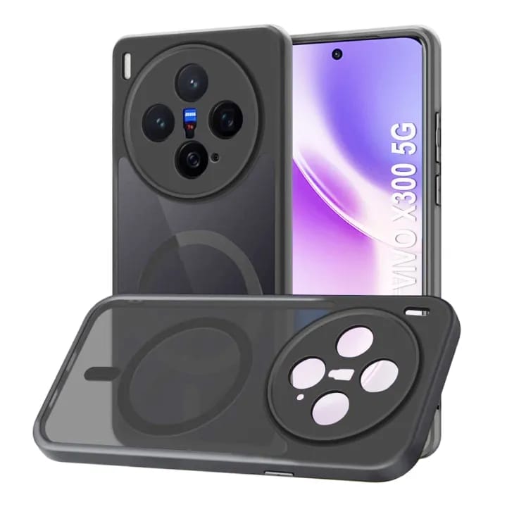 Case for Vivo X300 5G Compatible with MagSafe | Hard Back Cover Case for Vivo X300 5G (PC & TPU, Translucent Smoke Matte Back, Black Sides) - image 1