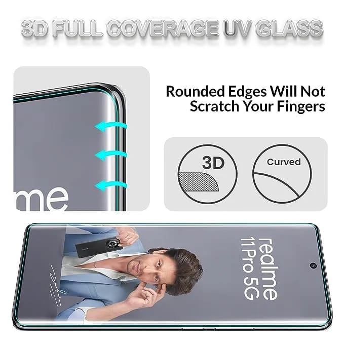 UV Curved Glass for Realme 11 Pro Plus + - Premium (UV) Tempered Glass Screen Protector - Borderless - image 4