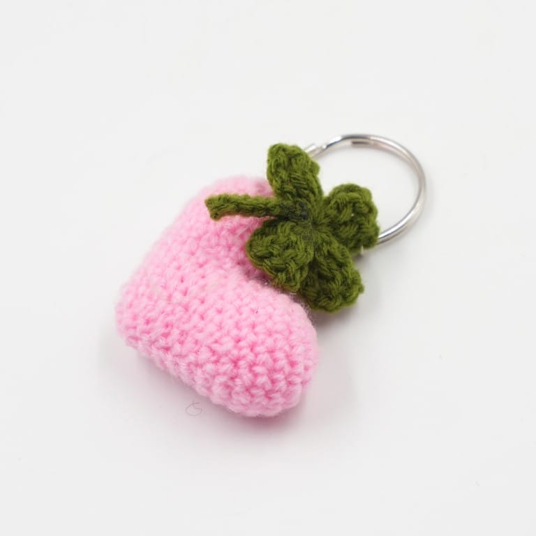 Handmade Pink Crochet Heart Keychain - image 2