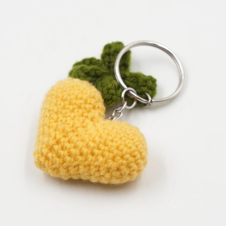 Handmade Yellow Crochet Heart Keychain - image 2