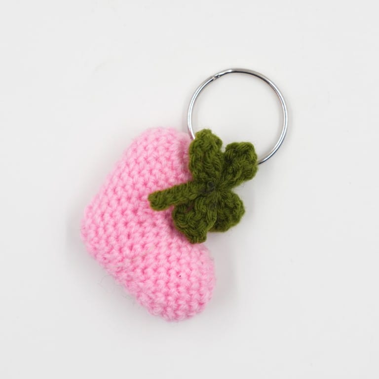 Handmade Pink Crochet Heart Keychain - image 1