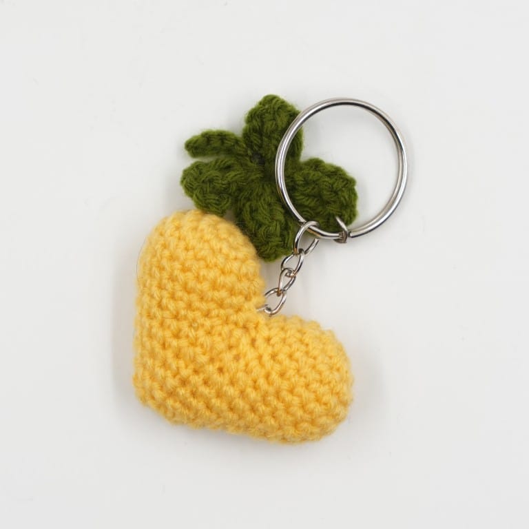 Handmade Yellow Crochet Heart Keychain - image 1
