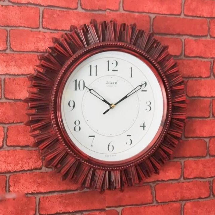 Sun Style Round Shape Designer Wooden Style Plastic Wall Clock 10in X 10in - image 2