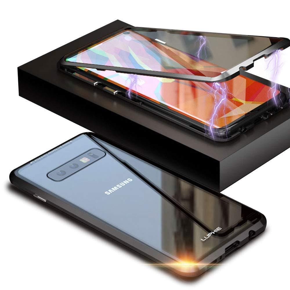 Samsung S9 Magnetic Ultra-thin Magnets Metal Frame Transparent Tempered Glass Back and 360 Degrees Fully Protective Cover,Black - image 3