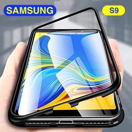 Samsung S9 Magnetic Ultra-thin Magnets Metal Frame Transparent Tempered Glass Back and 360 Degrees Fully Protective Cover,Black - image 1