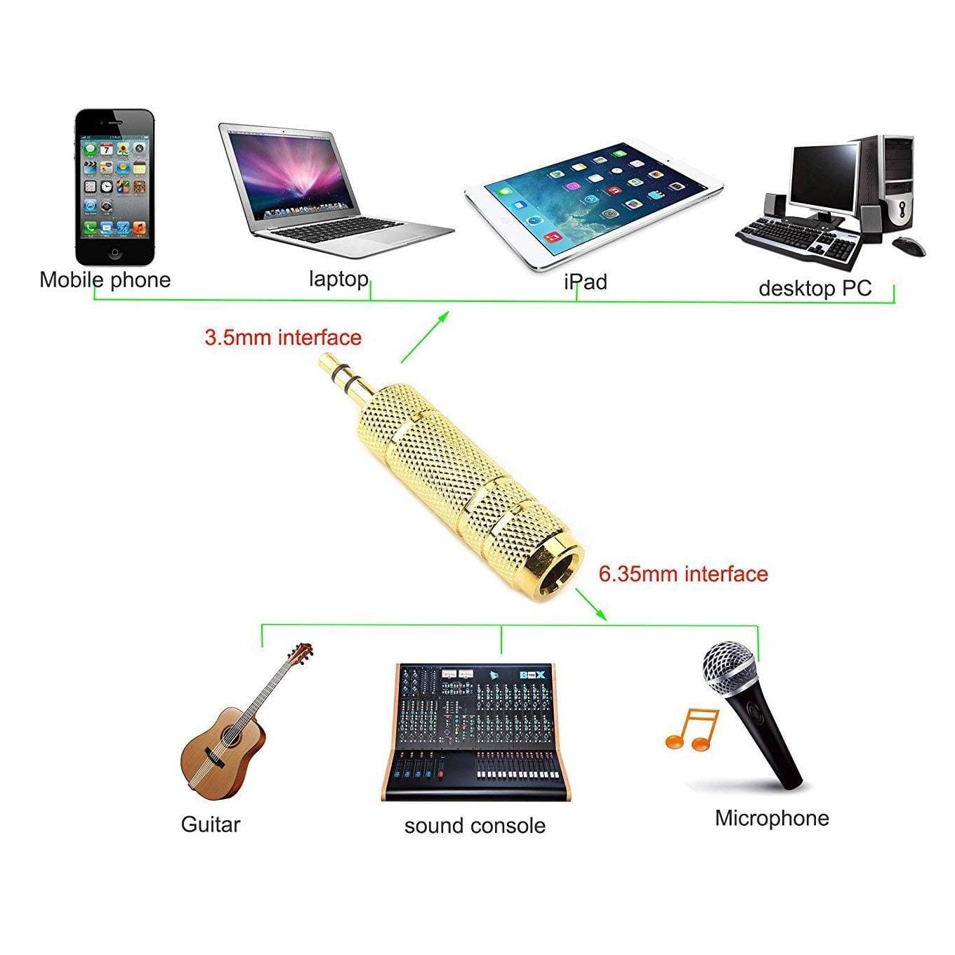 3.5mm Stereo Male to 6.3mm Stereo Female Adapter Converter Metal (Golden) - image 2