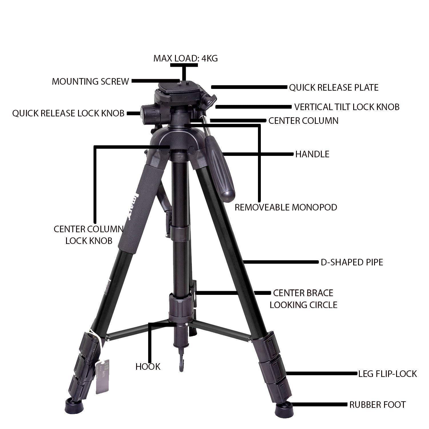 Jmary 2264 Upto 6Ft Height Professional Aluminium Tripod, Monopod For All Dslr Cameras (Black) - image 4