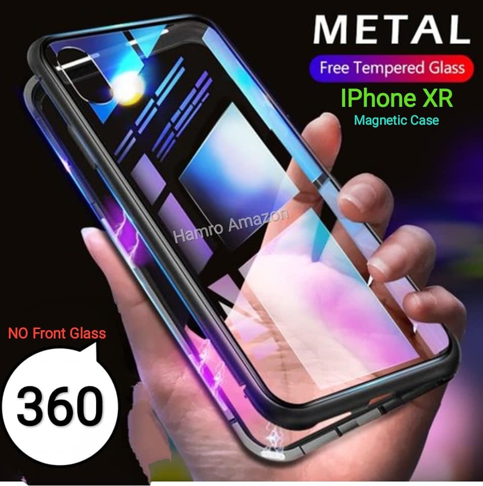 Magnetic Case for iPhone XR Clear Tempered Glass Hard Back Cover With Built-In Magnets Metal Bumper Frame Support Wireless Charge,360 - image 1