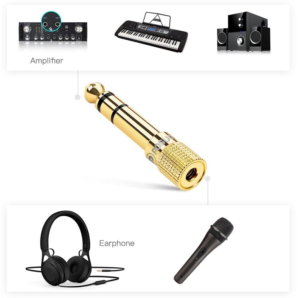 3.5mm to 6.35mm Gold-Plated Headphone Adapter for Stereo Audio, Durable Brass Copper - image 1